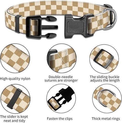 Dog Collar, Cute Puppy Collar, Funny Pet Collar, Adjustable Soft Dog Collars for Medium Dogs Green White Plaid in Kuwait