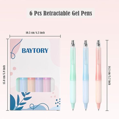 BAYTORY 6Pcs Retractable Gel Pens, 0.5mm Fine Point Black Ink Pen, Quick Dry Smooth Writing No Bleed, Aesthetic Pens for Journaling Note Taking Sketching (Pastel) in Kuwait