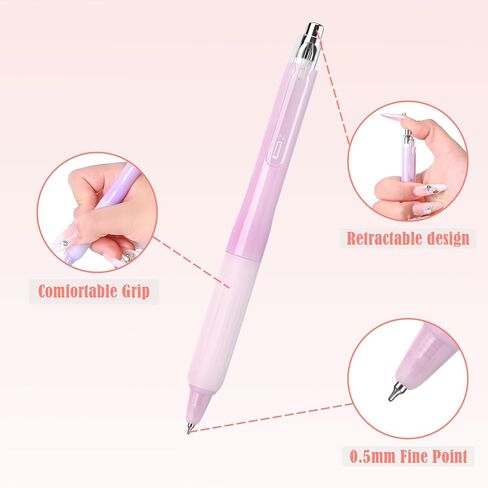 BAYTORY 6Pcs Retractable Gel Pens, 0.5mm Fine Point Black Ink Pen, Quick Dry Smooth Writing No Bleed, Aesthetic Pens for Journaling Note Taking Sketching (Pastel) in Kuwait