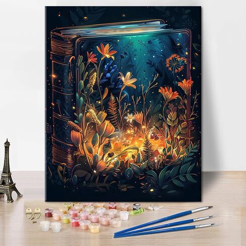 TUMOVO Book Paint by Numbers for Adults, Flowers Paint by Number on Canvas, Oil Painting for Gift Home Wall Decor Plant, Acrylic Painting by Numbers for Beginner 16"x20"(Frameless) in Saudi Arabia