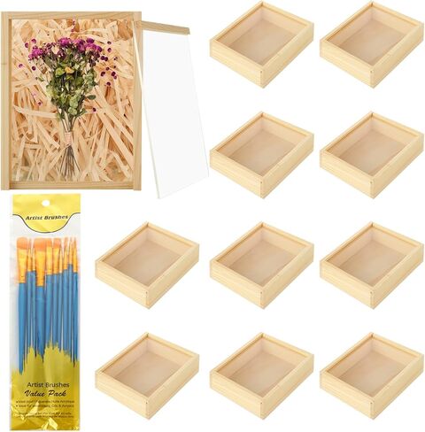 Apacali 12pcs صناديق خشبية غير مكتملة مع غطاء صافٍ ، 6.3x4.9x1.8 بوصة صناديق خشبية صغيرة للحرف اليدوية ، صندوق عرض خشبي مربع مع غطاء منزلق لمستلزمات هدايا عيد ميلاد المجوهرات (10 أجزاء من فرشاة الطلاء) in Kuwait