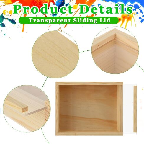 Apacali 12pcs صناديق خشبية غير مكتملة مع غطاء صافٍ ، 6.3x4.9x1.8 بوصة صناديق خشبية صغيرة للحرف اليدوية ، صندوق عرض خشبي مربع مع غطاء منزلق لمستلزمات هدايا عيد ميلاد المجوهرات (10 أجزاء من فرشاة الطلاء) in Kuwait