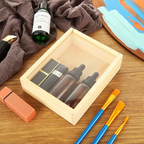 Apacali 12pcs صناديق خشبية غير مكتملة مع غطاء صافٍ ، 6.3x4.9x1.8 بوصة صناديق خشبية صغيرة للحرف اليدوية ، صندوق عرض خشبي مربع مع غطاء منزلق لمستلزمات هدايا عيد ميلاد المجوهرات (10 أجزاء من فرشاة الطلاء) in Kuwait