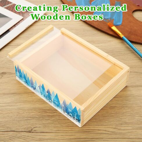 Apacali 12pcs صناديق خشبية غير مكتملة مع غطاء صافٍ ، 6.3x4.9x1.8 بوصة صناديق خشبية صغيرة للحرف اليدوية ، صندوق عرض خشبي مربع مع غطاء منزلق لمستلزمات هدايا عيد ميلاد المجوهرات (10 أجزاء من فرشاة الطلاء) in Kuwait