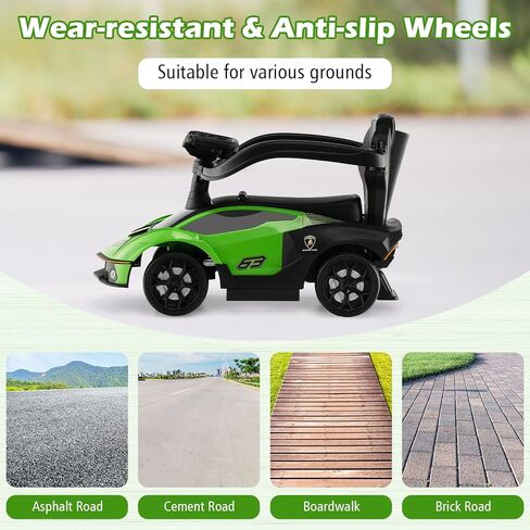 Costzon Push Cars for Toddlers, 3 in 1 Licensed Lamborghini Stroller Sliding Walking Car w/Handle, Armrest Guardrail, Underneath Storage, Horn, Foot-to-Floor Ride On Toy for Boys Girls (Pink) in Kuwait