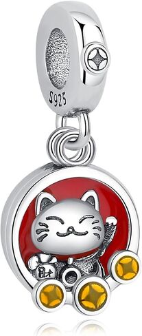 Nbsameng S925 Sterling Silver Charms Bead Compatible for Pandora Bracelets and Necklaces, DIY Jewelry for Women, Lucky Cat & Carp Flag & Cherry Blossom in Saudi Arabia