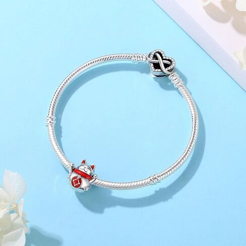 Nbsameng S925 Sterling Silver Charms Bead Compatible for Pandora Bracelets and Necklaces, DIY Jewelry for Women, Lucky Cat & Carp Flag & Cherry Blossom in Saudi Arabia