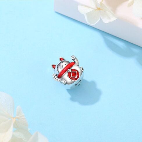 Nbsameng S925 Sterling Silver Charms Bead Compatible for Pandora Bracelets and Necklaces, DIY Jewelry for Women, Lucky Cat & Carp Flag & Cherry Blossom in Saudi Arabia