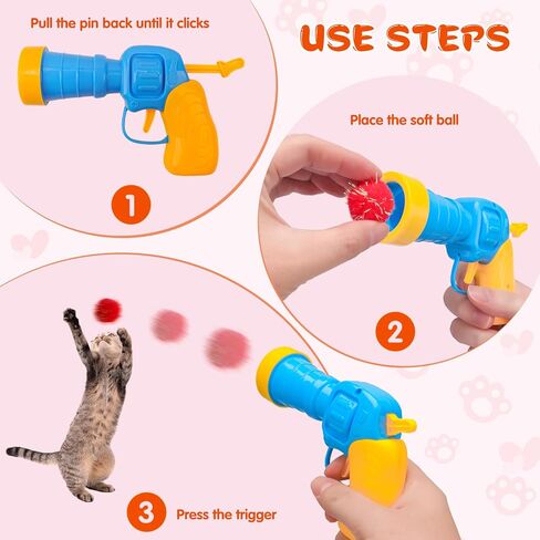 BooTaa Pet Toys, Interactive Cat Toy Set, 80pcs Glitter Pom-Poms Cat Ball Toy with 1 Launcher, Safe Soft Cat Toy Balls for Fetch, Training, Playing in Saudi Arabia