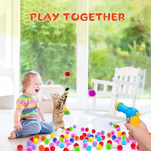 BooTaa Pet Toys, Interactive Cat Toy Set, 80pcs Glitter Pom-Poms Cat Ball Toy with 1 Launcher, Safe Soft Cat Toy Balls for Fetch, Training, Playing in Saudi Arabia