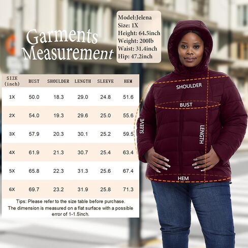 Plus Size Women's Packable Puffer Jacket 1X-6X Water-Resistant Lightweight Winter Coat(Exclusively for Plus Size) in Kuwait