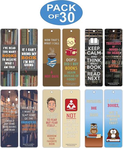 Creanoso Humorous Sayings Bookish Bookmarks for Men & Women (30-Pack) –– Stocking Stuffers Gift for Bibliophiles, Book Worms, Book Lovers – Party Supplies – Book Clubs Reading in Saudi Arabia