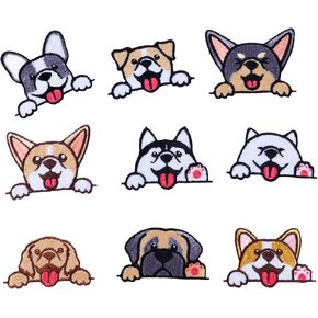 9 Pieces Cute Small Pocket Dog Patch, Kawaii Self-Adhesive/Iron On Patches for DIY Laptop/Notebook Skirt Backpack Clothes