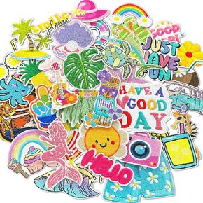ZIFTY 36Pcs Iron on Patches for Clothes Hawaii Cute Embroidered Patches for Backpacks Applique Aesthetic Stuff for Clothing, Jackets, Jeans, Hats DIY Accessories
