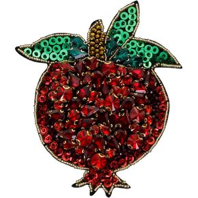 Beaded Pomegranate Patches Rhinestones Fruit Fabric Patch Handmade Crystal Badges Applique Sew on Patches for Clothes Sewing DIY (C)