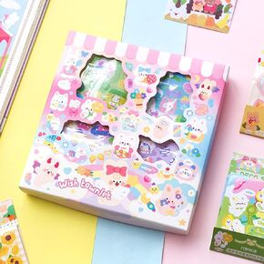 Cute Cartoon Bunny Bear Stickers, EAMOTOL 100 Sheets Kawaii Animals Transparent PET Scrapbooking Clipping Supplies Decals for Journaling Planners Collage Junk Journal Bullet Album Calendar Phone Case