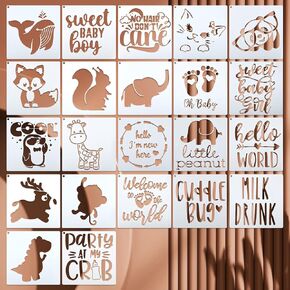 22PCS Baby Shower Stencils for Painting, Baby Theme Painting Templates, Small Animals Template for Painting, 5 Inch Cute Baby Shower Stencils for Onesie Decorating Kit