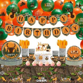 SUCLAIN 165 PCS صيد عيد ميلاد ديكورات حفلة كامو دير عيد ميلاد لافتة المائدة الملقات الملقات كامو الأدوات المائدة المائدة لضايق 16 ضيوف البالونات التمويه