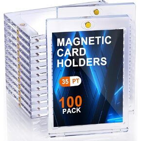100ct Magnetic Card Holders for Trading Cards, 35pt One Card Holder Touch, Card Protectors Hard Plastic, U-V Protection Baseball Card Holder, Magnetic Card Case for Sports Cards,Standard Cards