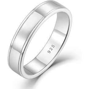 STARCHENIE Solid 925 Sterling Silver Ring for Men & Women 5mm High Polish Gold Wedding Band