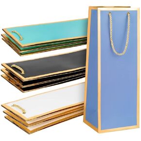 Wine Gift Bags 12 Pack - Reusable 4 Colors With Gold Foil Print Design with Soft Handles