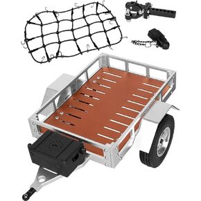 RC Alloy Aluminium Trailer Kit Progrades Part for 1/10 RC Crawler AXIA1 SCX10 ، TRX4 ، TRX6 ، D90 ، REDCAT GEN7 GEN8 ، Huffe Duty Trailer w/Hitch Trailer Hook & Net ، Silver & Brown