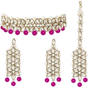 Aheli Gold Plated Kundan Jewelry Necklace with Earring Set Gift for Women