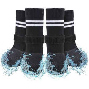 SCENEREAL Anti Slip Dog Boots & Paw Protectors for Hardwood Floor, Extended Dog Socks to Prevent Licking Paws, Waterproof Pet Snow Rain Shoe for Winter Medium Senior Dogs, Black M
