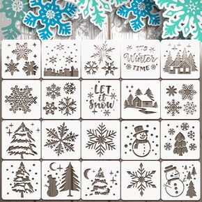 20 Pieces Stencil Template for Painting Reusable Animal Plant Stencil Spring Summer Winter Template, DIY Christmas Stencils for Painting on Wood Wall Home Decor (Snowflake)