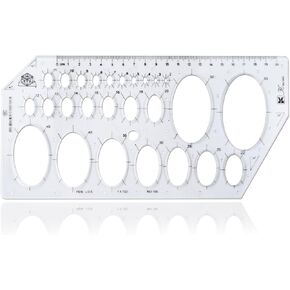 Clear Plastic Mathematics Metric Ruler Ellipse Oval Shapes Drawing Drafting Template Stencil