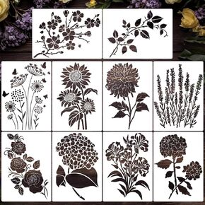 Large Flower Stencils for Painting Flower Stencil 14" Floral Stencil Vine Sunflower Rose Stencils Templates for Garden Fence Wood Furniture Fabrics