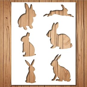 Rabbit Silhouette Stencil | Reusable Easter Rabbit Bunny Stencils for Painting on Wood, Glass, Wall, Rock, Fabric, Walls, Canvas, Glassware | Easter Bunny Stencil Template (7x9 Rabbits)