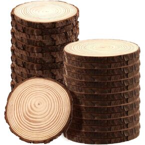 JAPCHET 30 Pack 5-5.5 Inch Natural Wood Slices, 0.4 in Thick Wooden Circle with Bark, Unfinished Wood Log Discs for Christmas and Wedding Decorations