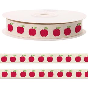 10 Yards Red Apples Natural Ribbon for Crafting Sewing, 3/5 Inch Herringbone Cotton Ribbons for Gift Wrapping, Back to School Ribbons for Hair Bow Birthday Accessories