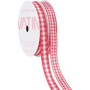 VATIN 2 Rolls Red and White Gingham Ribbon Set, Total Length 20 Yards, Each Roll Measuring 3/8 Inch Wide by 10 Yards Long, Featuring Polyester Woven Edges, Comes in 2 Distinct Buffalo Check Designs