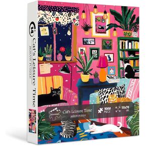 PICKFORU Cat Puzzles for Adults 1000 Pieces, Colorful Kitty Plant Puzzles for Adults, Difficult Art Living Room Jigsaw Puzzle as Home Decor