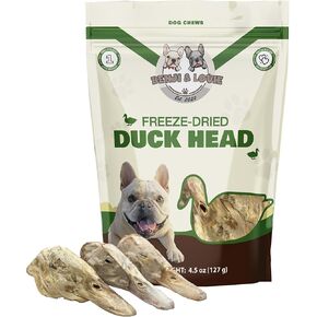Benji & Louie Freeze Dried Duck Head - Whole Duck Head - Natural Healthy Dog Chews, Single Ingredient, 4.5 oz, 3 Count