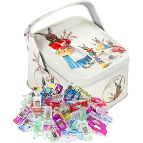 Magik Clips, Multicolored, 100 Pack- Sewing Clips for Quilting and Crafts with Decorative Tin