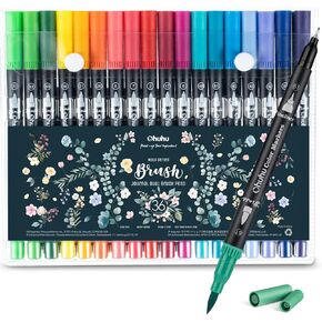 Ohuhu Markers for Adult Coloring Books No bleeding 60 Colors Coloring Markers Water-based Dual Tips Fineliner & Brush Drawing Pens Art Markers for Kids Adults Sketch Journal - Maui - Black