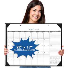2025-2026 Desk Calendar - Large Desk Calendar, Jul. 2025 – Dec. 2026, 22" x 17", Office Supplies, Corner Protector, Ruled Blocks, 2-in-1