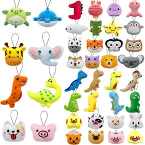 40 PCS Mini Stuffed Animal Toy Set with Dinosaur Farm Ocean and Jungle Creatures Perfect as Party Favors Claw Machine Fillers Keychains Carnival Prizes Classroom Rewards Bulk Assorted Plush Animals