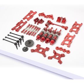 Metal Replacement Part Kit for WLtoys 1/14th, 1/12th RC Car Upgrades, Spare Aluminium Accessory Set with Screws (Red)