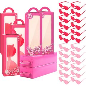 Youdaju 151 Pcs Pink Party Favor Boxes Include 24 Hot Pink Doll Gift Boxes 24 Heart Shaped Sunglasses 103 Cute Cartoon Stickers Goodie Bag Candy Treat Boxes for Girl Women Birthday Bridal Shower Party