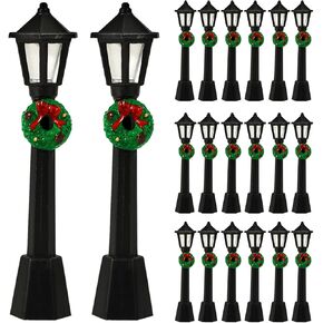 LUOZZY 20 pcs Christmas Mini Street Light Models with Wreath Dollhouse Christmas Village Accessories Mini Street Lamp Pathway Lantern Post for Display