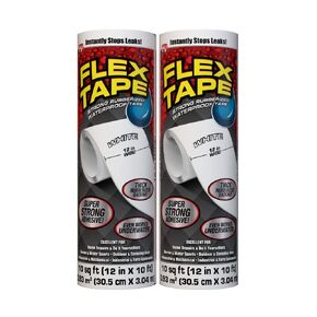 Flex Tape, 12 in x 10 ft, White, Original Thick Flexible Rubberized Waterproof Tape - Seal and Patch Leaks, Works Underwater, Indoor Outdoor Projects - Home RV Roof Plumbing and Pool Repairs