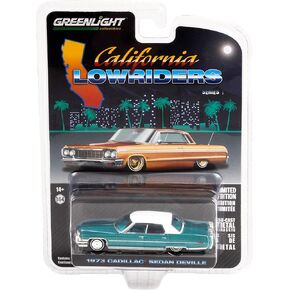 Greenlight Collectible 1973 Sedan DeVille Lowrider Teal Green Metallic with White Top California Lowriders Release 1 1/64 Diecast Model Car by Greenlight 63010 F,63010F