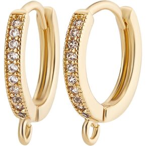Beebeecraft 1 Box 14Pcs Cubic Zirconia Leverback Hooks 18K Gold Plated Huggie Hoop Earring Findings French Clip Ear Hooks with Loop for DIY Earring Making