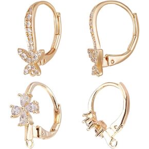 Beebeecraft 1 Box 14PCS Cubic Zirconia Leverback Hooks 18K Gold Gold Plated Hoop Hoop Hooop Encering Hooks French Clip Hooks مع حلقة لصنع القرط DIY
