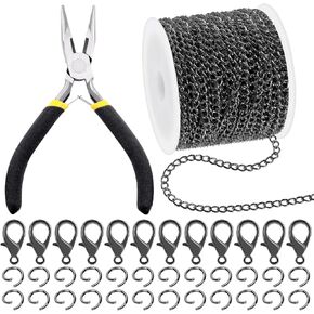 Mardatt 102Pcs Jewelry Making Kit, 10 Yards Necklace Chains with 50Pcs Open Jump Rings, 50Pcs Lobster Clasps, Chain Nose Pliers for DIY Necklace Bracelet Jewelry Making (Gold)
