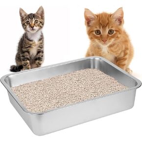 Stainless Steel Cat Litter Box for Big Cats,Large Metal Cat Litter Box-Easy to Clean,Small Stainless Steel Litter Box(17.5" L x 13.6" W x 4.1" H).